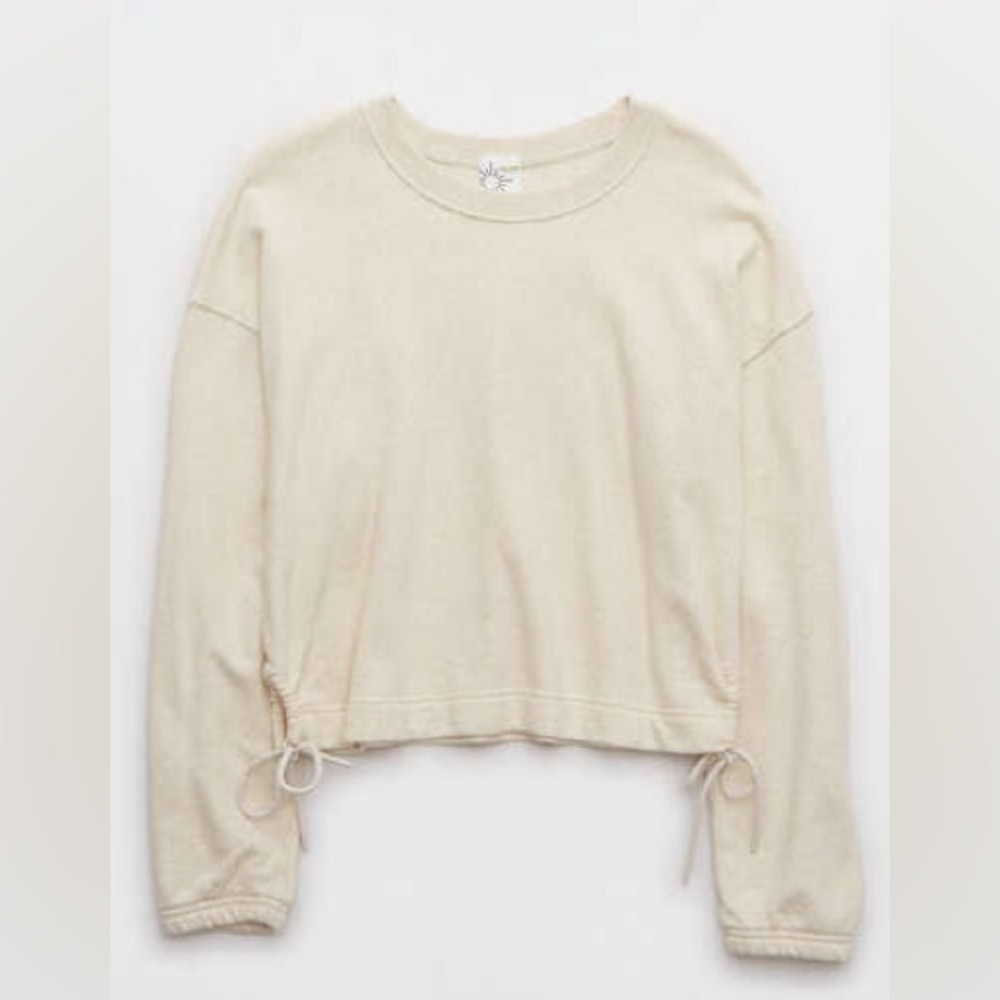 Aerie Women Weekend Side Tie Oversized Relaxed Sweatshirt Cotton Cream Large